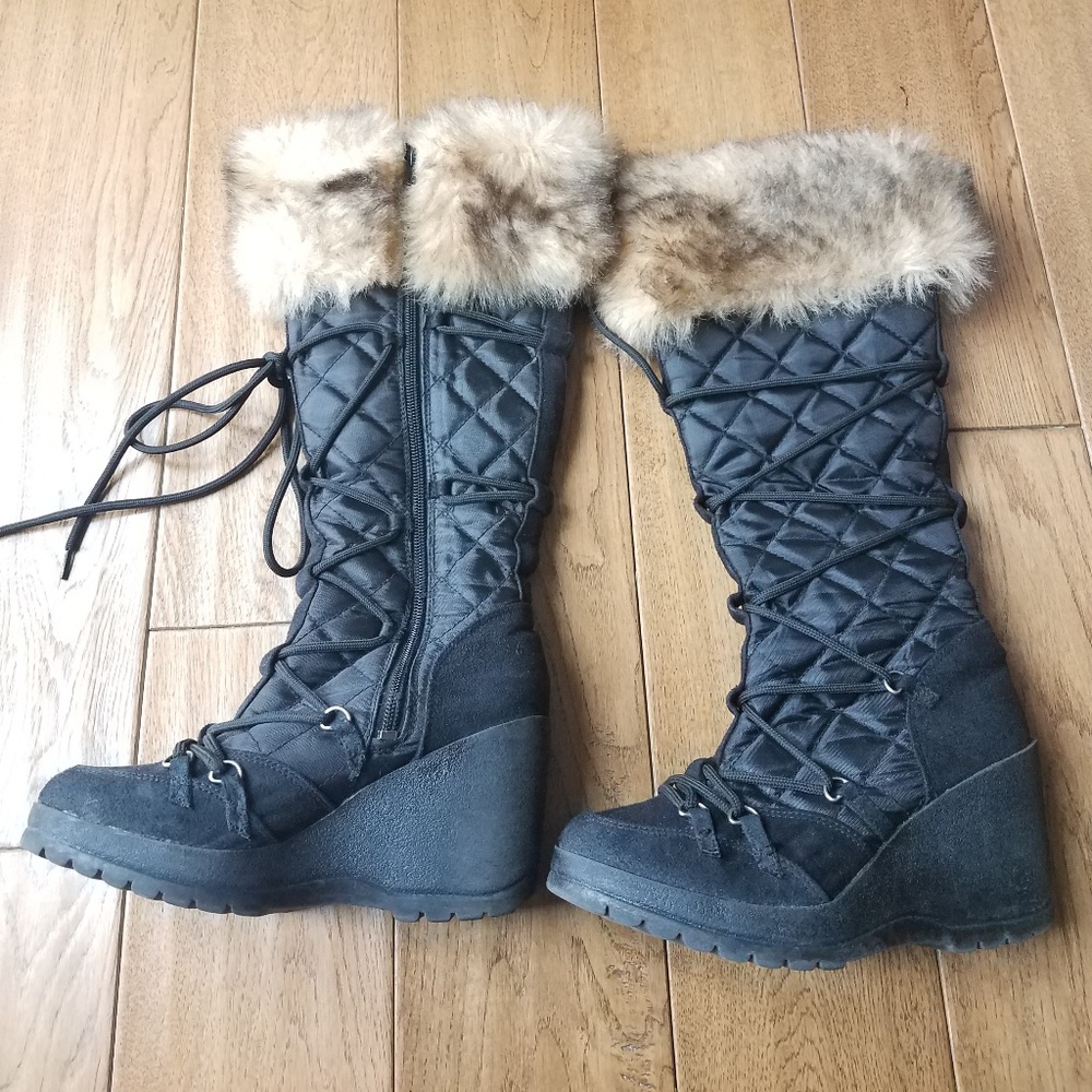 Soda Quilted Faux Fur Winter Wedge Boots